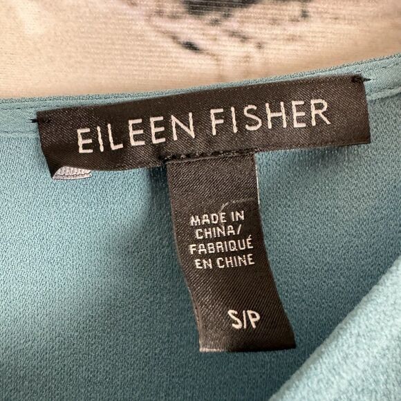 Eileen Fisher Womens Lantern Sleeve Georgette Silk Blouse Tunic Top Size SP Blue - Picture 5 of 12